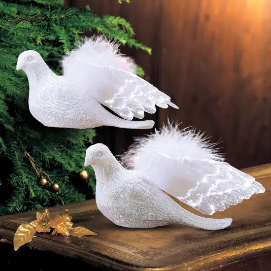 Collections Etc Holiday Fiber Optic Lighted Doves Decoration - Set of 2 {1}