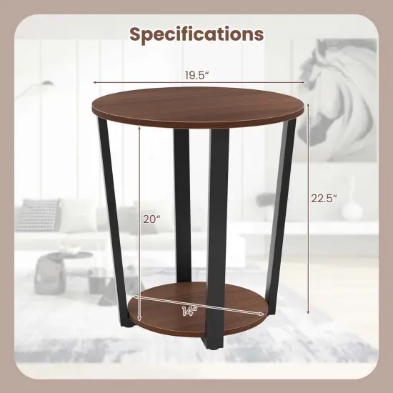 Costway Industrial End Table Sofa Side Table Nightstand with Storage Shelf & Metal Frame {3}