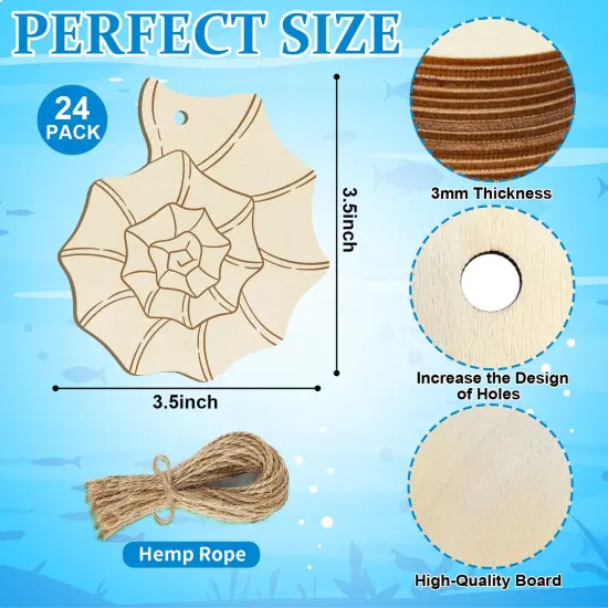 Wooden Shell Ornaments to Paint Mothers Day Decoration Cutouts Unfinished 24PCS 3.5 x 3 inches, DIY Blank Wood Ornament for Home Crafts Hanging Children's Day Mother's Day Birthday Party Decoration {2}