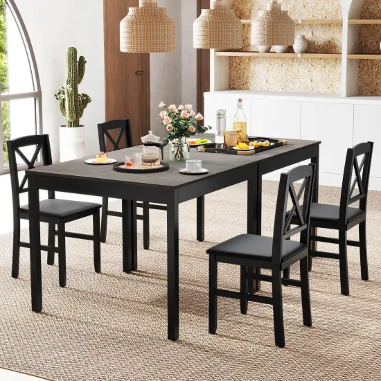 Costway 3 PCS Dining Table Set Wooden Square Kitchen Table with 2 Upholstered Chairs Brown/Gray {6}