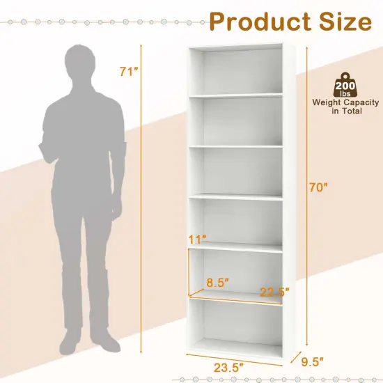 Costway 70" Tall 6-Tier Bookcase with 6 Open Shelves Anti-Toppling Kits for Living Room Brown/Black {3}