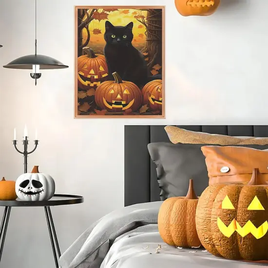 Halloween Diamond Art Kits for Adults, Cat Pumpkin 5D Diamond Painting Kits {3}