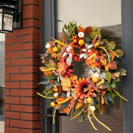 24 Inch Fall Wreath with Sunflowers {2}