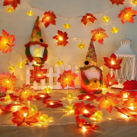 2 Pack & Timer - Fall Garland with Pumpkin Lights - 60 LED 20 Ft (3D) {2}