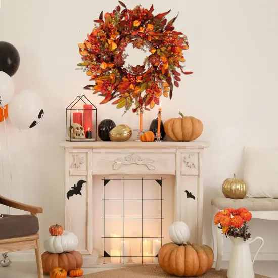 24" Berry Branches Fall Wreath with Colorful Mixed Leaves {4}