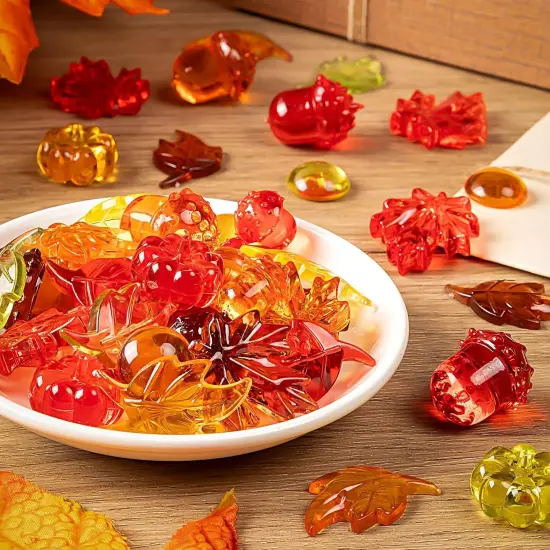 120Pcs Mini Acrylic Pumpkins Leaves Acorns Gems Table Centerpieces {5}