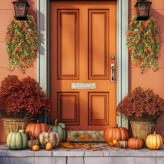 12 Pcs Artificial Fall Hanging Flowers - Mums Violets with Eucalyptus {4}