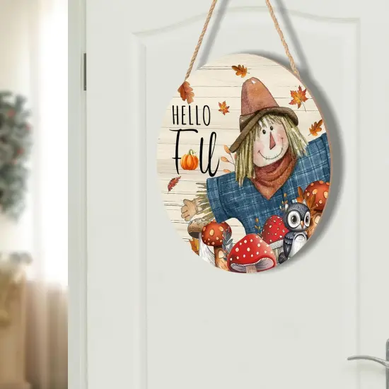 Hello Fall Scarecrow Pumpkin Door Sign - Fall Scarecrow {4}