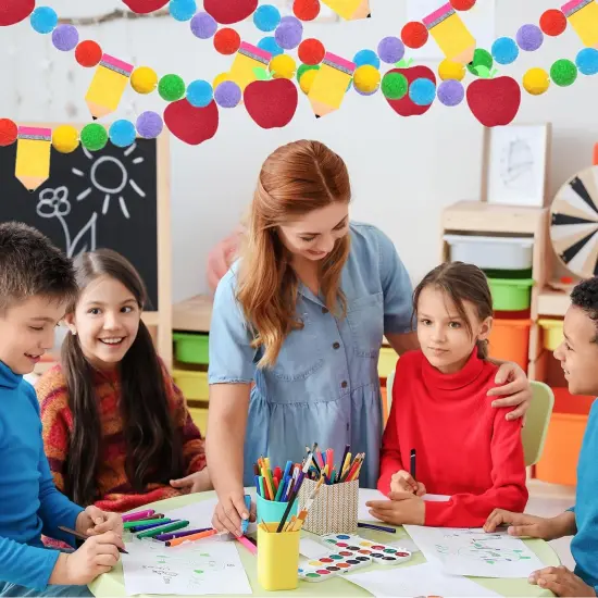 4 Pcs Pencil Apples Felt Ball Banner {1}