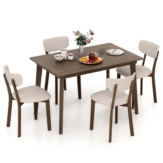 Costway 5-Piece Dining Table Set for 4 Farmhouse Wooden Table & 4 Upholstered Chairs {1}