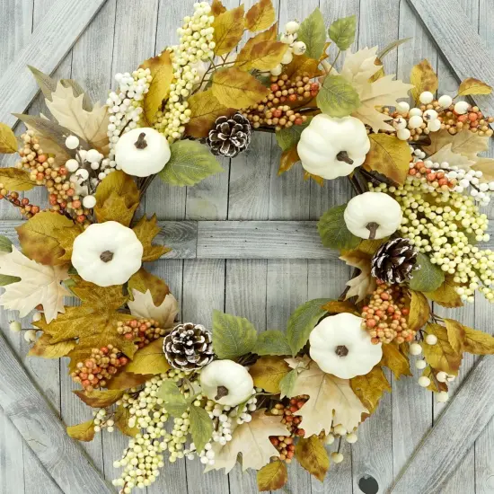 Fall Wreath with Pumpkin,Maple Leaf,Ivy Leaf,Colorful Berry {1}