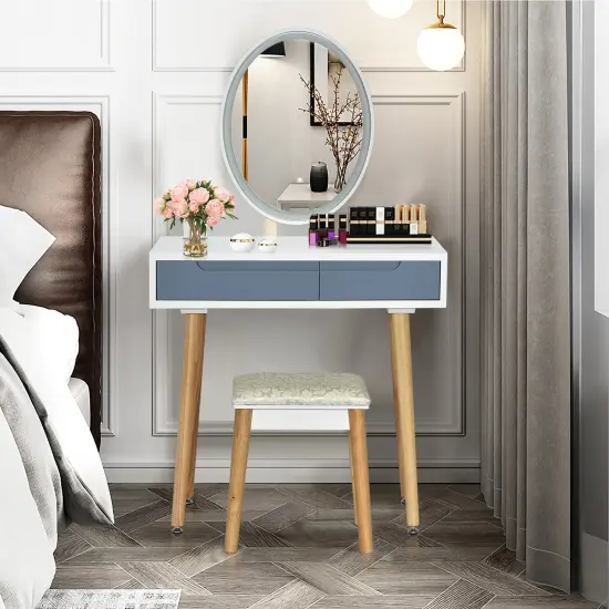 Costway Vanity Makeup Table Touch Screen 3 Lighting Modes Dressing Table Stool Set White\Black\ Gray {7}