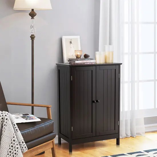 Bathroom Floor Storage Cabinet Double Door Kitchen Cupboard Shoe Cabinet Brown {5}