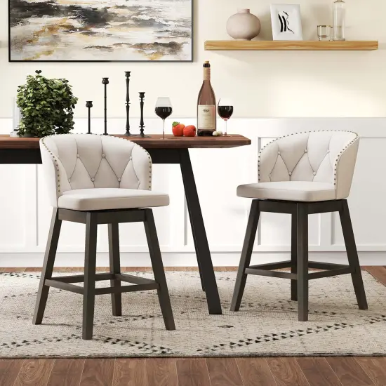 Costway 2/4 PCS Counter Height Bar Stools Fabric Upholstered Island Stools with 360&deg; Swivel Seat Beige {9}