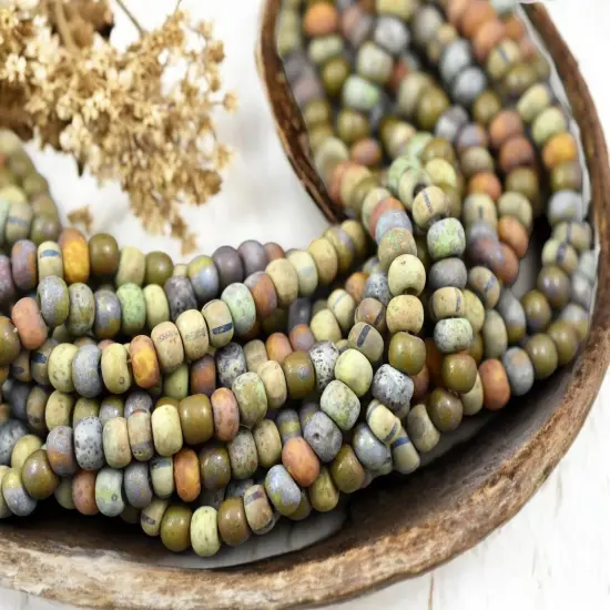 2/0 Matte Terracotta Striped Picasso Mix Czech Seed Beads (Approx 20" Strand) {1}