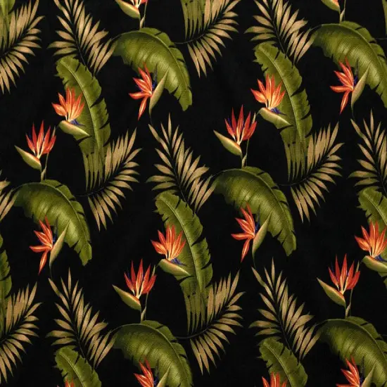 1 Yard Birds of Paradise Palm Banana Leaf Fabric 100% Cotton Upholstery Fabric, 56"-58" Wide Black {1}