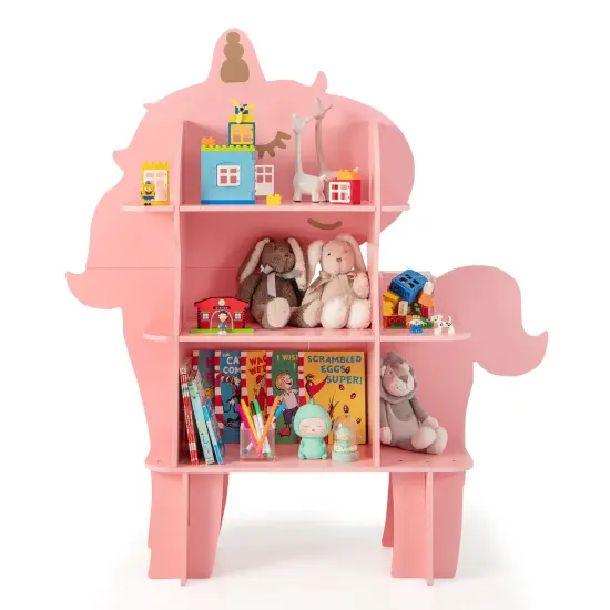 Costway Unicorn Bookcase for Kids 3-Tier Toy Storage Organizer with Open Storage Shelves {1}