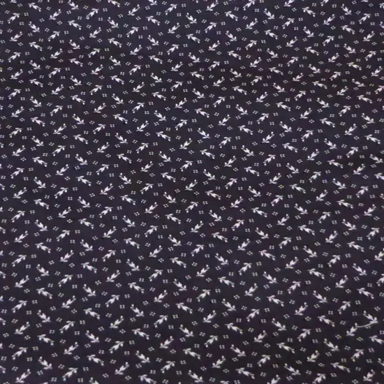 Black with little White Flowers Cotton Fabric by the yard {1}