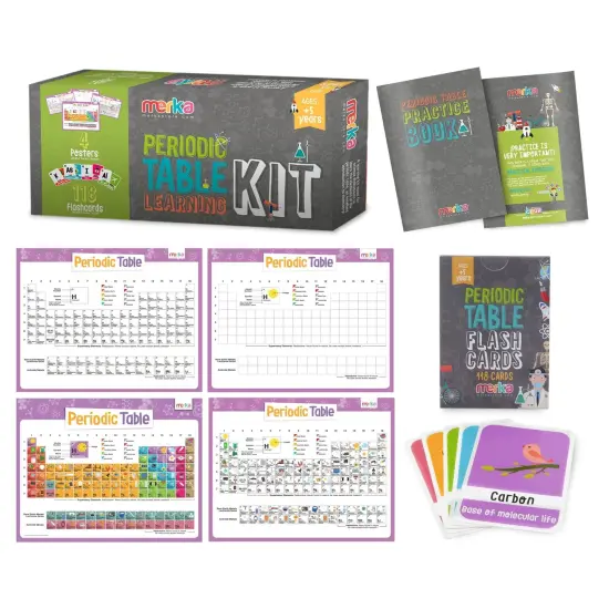 merka Periodic Table For Kids Table Periodic Table Gifts Learning and Educational Toys Chemistry And Science Education Set With 4 Posters 118 Flashcards And Practice Book with Exercises And Puzzles Multicolor {1}