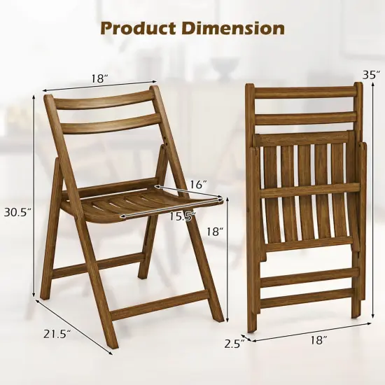 Costway Folding Dining Chair Set of 2/4 with Rubber Wood Frame Slatted Seat Curved Backrest {3}