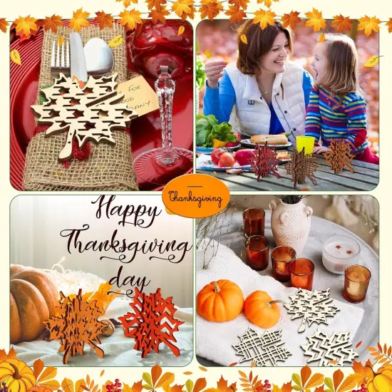 36 Pcs Fall Crafts Set 24 Maple Leaf Wood DIY Crafts Cutouts with 12 Colored {2}