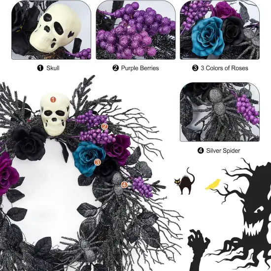 Halloween Skull Wreath with Lights {2}