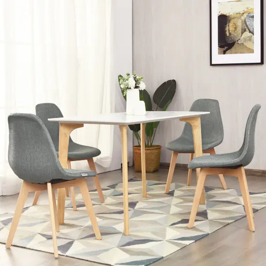 Costway Set of 4 Dining Chair Fabric Cushion Seat Modern Mid Century W/Wood Legs Grey {2}