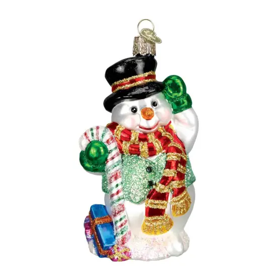 Old World Christmas 4.25 In Candy Cane Snowman Tree Ornament , Ornament Snowman White {1}
