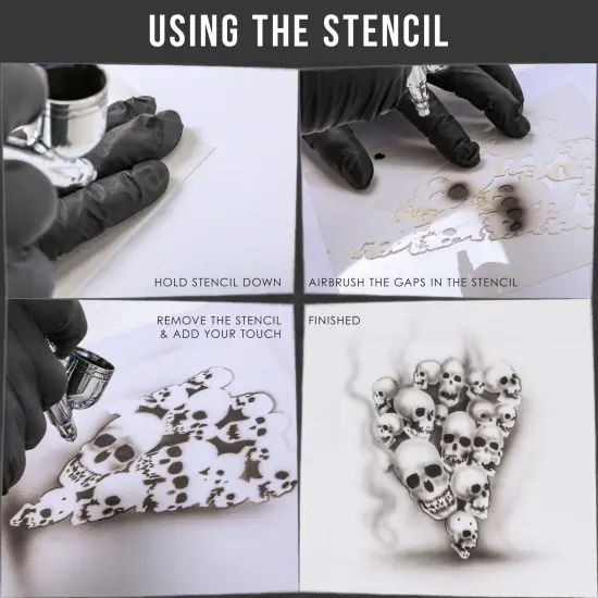 Custom Shop Airbrush Pile of Skulls Stencil Set (3 Pack of Same Skull Design) - Laser Cut Reusable Templates {3}