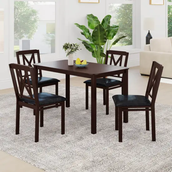 Costway 5 Piece Dining Table Set for 4 Rectangular Kitchen Table & 4 Chairs Dinette Set {2}
