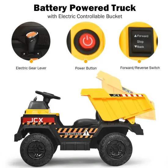 Costway 12V Battery Kids Ride On Dump Truck RC Construction Tractor w/ Electric Bucket & Electric Dump Bed {6}