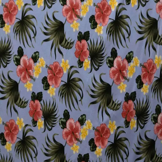 1 Yard Hibiscus Plumerias Palm Elephant Ear Leaves 100% Cotton Upholstery Fabric 36in L x 56in W Periwinkle {1}