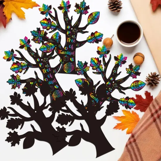 Fall Trees Scratch Cards - 48pcs Thankful Leaves Trees {3}