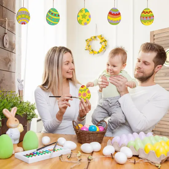 24PCS Wooden Egg Ornaments to Paint Easter Decoration Cutouts Unfinished 8 Different Patterns, DIY Blank Unfinished Wood Discs Ornament for Home Crafts Hanging Spring Decoration 3.5 inches {5}