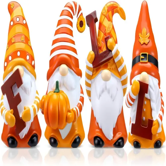 4 Pcs Fall Figurines Resin Gnome Tabletop Autumn Sculpture Decoration {5}