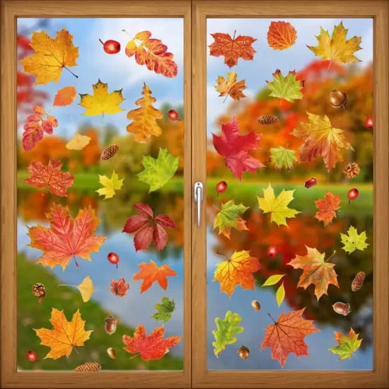 6 Sheets Thanksgiving Fall Window Clings-Fall {1}