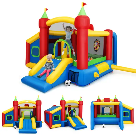 Costway Inflatable Bounce House, 7-in-1 Jump and Slide Bouncer w/ Basketball Rim, Football & Ocean Ball Playing Area, Dart Target {7}