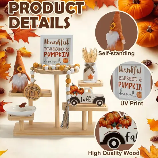 Fall Decorations, 6 PCS Fall Tiered Tray Decor Set {2}