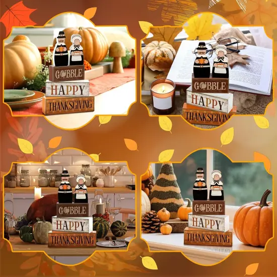 4 Pcs Fall Decoration for Home Wooden Pilgrim {3}