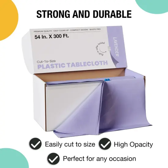  Party Solids 54" x 300' Plastic Table Cover Roll with Slide Cutter &ndash; Cut-to-Size Dispenser Box &ndash; Makes Up to 36 Disposable 8' Rectangle Tablecloths by Exquisite Lavender {3}