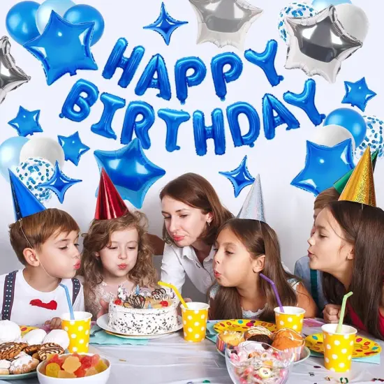 16 Inch Mylar Foil Letters, 12 Inch Blue and White Balloons with Star Balloons {2}