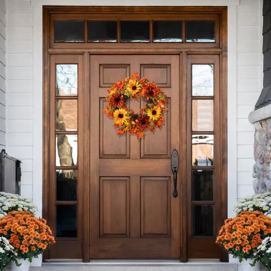 Northlight Sunflower and Pine Cone Artificial Thanksgiving Wreath - 24" Orange {4}