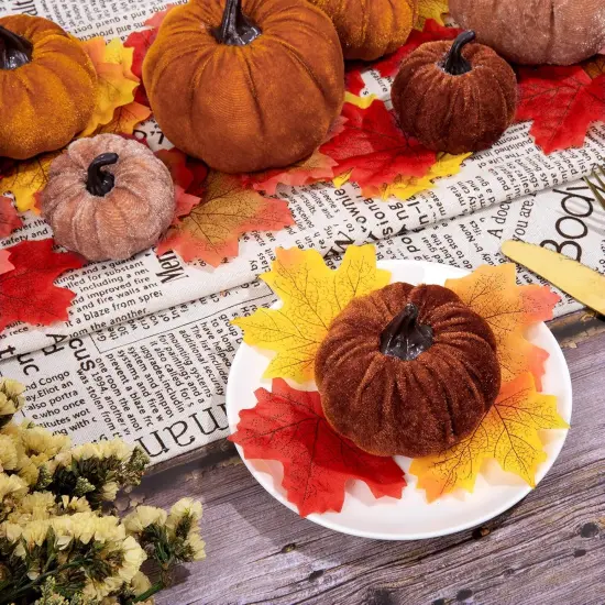 12Pcs Fall Artificial Pumpkins 3 Sizes Fake Velvet Pumpkin {5}