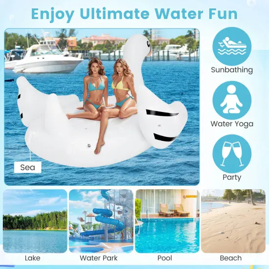 Costway Inflatable Swan Island Giant 4-Person Swan Pool Float with Cups Holders White {5}