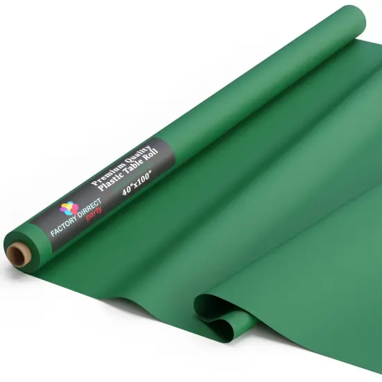 Exquisite Plastic Table Cover Roll &ndash; 40" x 100' Disposable Tablecloth Roll &ndash; Premium Thick 0.5 MIL Plastic Banquet Roll &ndash; Party Table Cover Roll for Events & Catering Emerald Green {1}