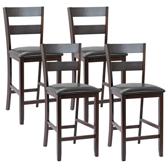 Costway 4-Pieces Bar Stools Counter Height Chairs w/ PU Leather Seat Espresso {1}