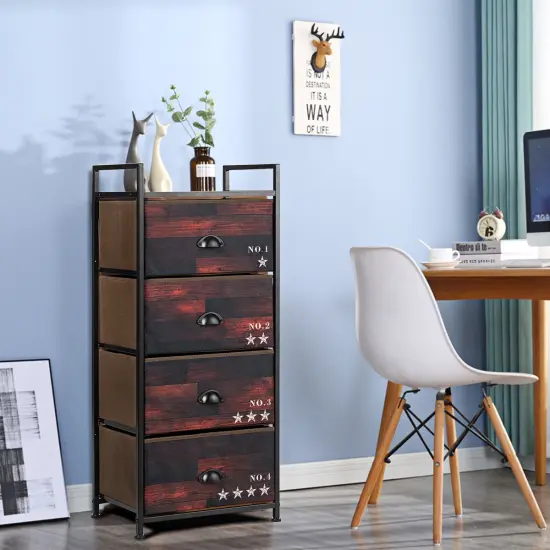 Costway 4 Drawer Fabric Dresser Storage Tower Nightstand Sturdy Steel Frame Closet {3}