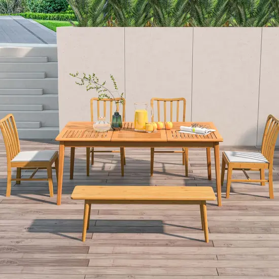 Costway 6-Person Outdoor Acacia Wood Dining Table with 1.96" Umbrella Hole Rectangular {2}