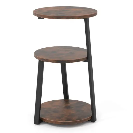 Costway 1/2 PCS 3-Tier Round Side Table with Metal Frame & Adjustable Foot Pads Nightstand {7}