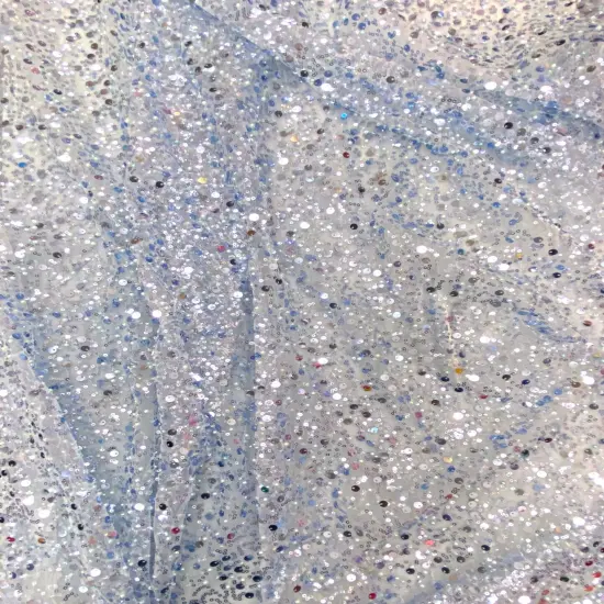 1 Yard Light Blue Beaded Lace Fabric Mesh For Formal Dresses And Costumes {3}